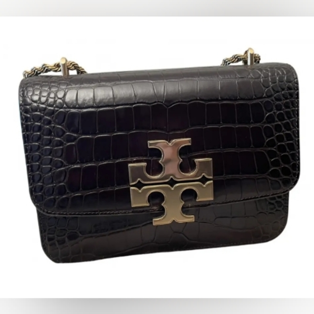 💎✨Nice offer✨💎TORY BURCH Eleanor Croc-Embossed Black Leather Small Convertible